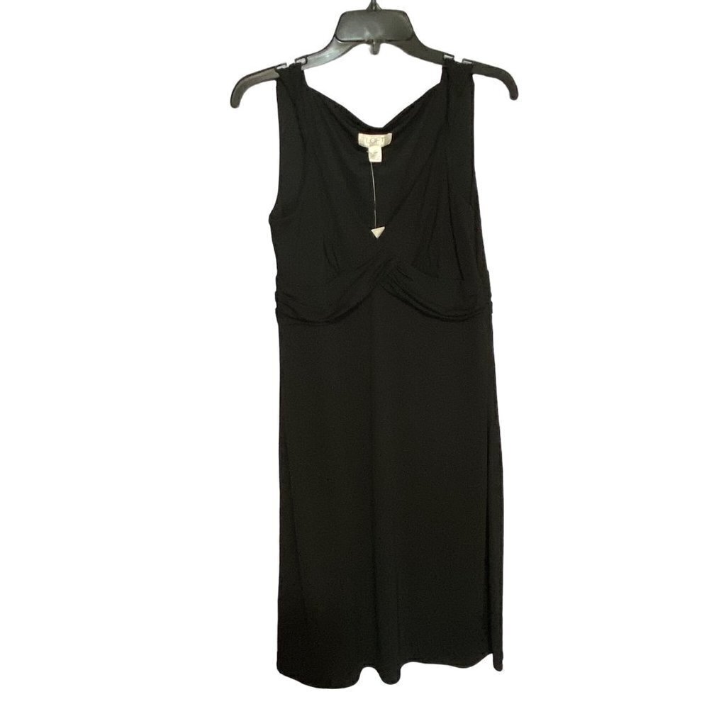 Loft Petites Black Dress With Rouched Bodice Size 10P